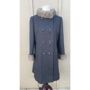 Vintage 50s 60s Townley Kaufman's Coat Jacket Stevens Hockanum Fur Trim Gray